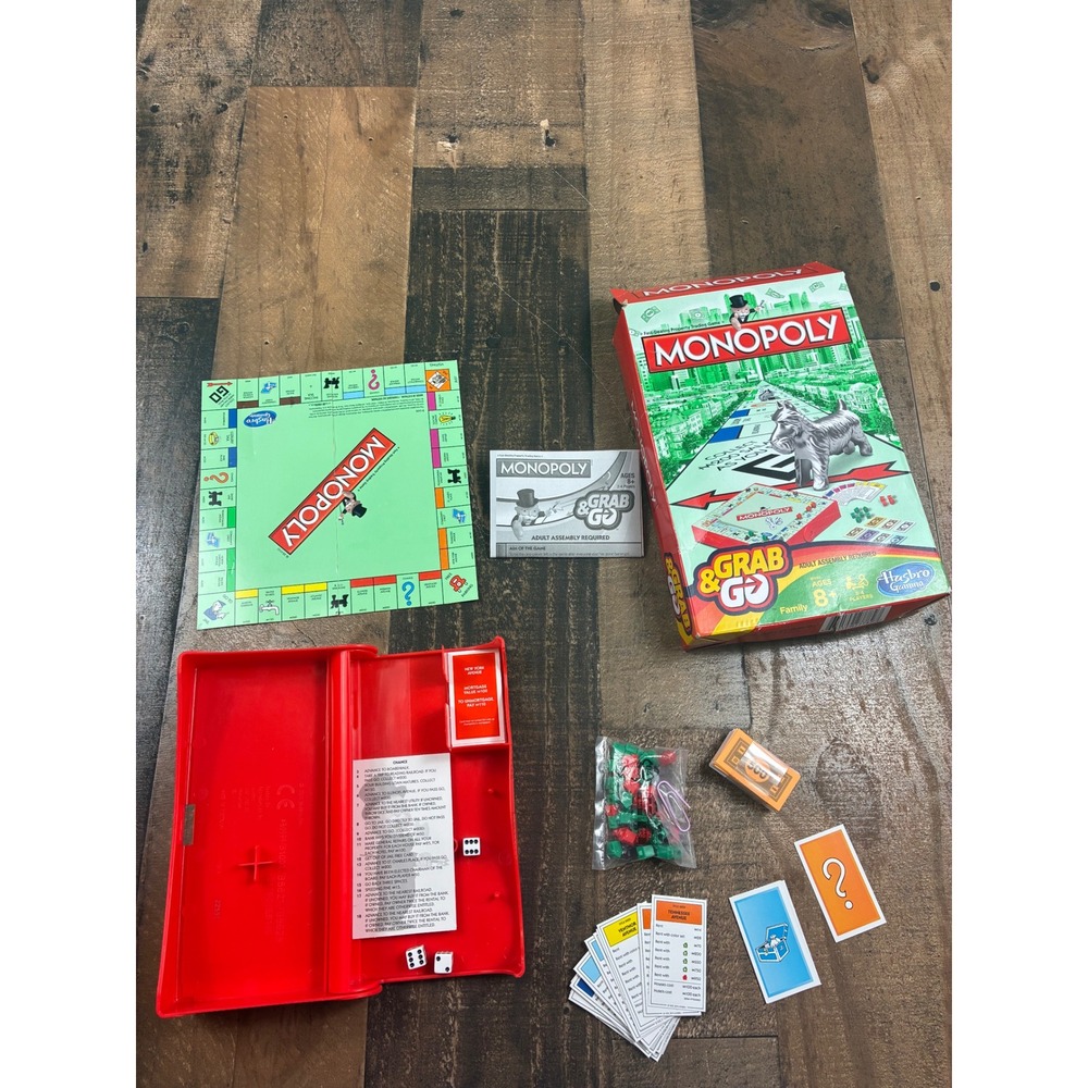 Monopoly Grab & Go Travel Board Game Hasbro Gaming Portable Red Case B1002